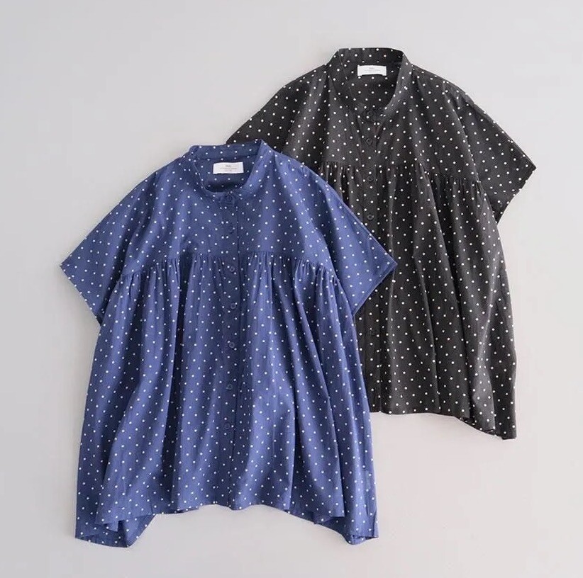 SOIL COTTON VOILE DOT PRINT BANDED COLLAR SHIRT | AIDA general