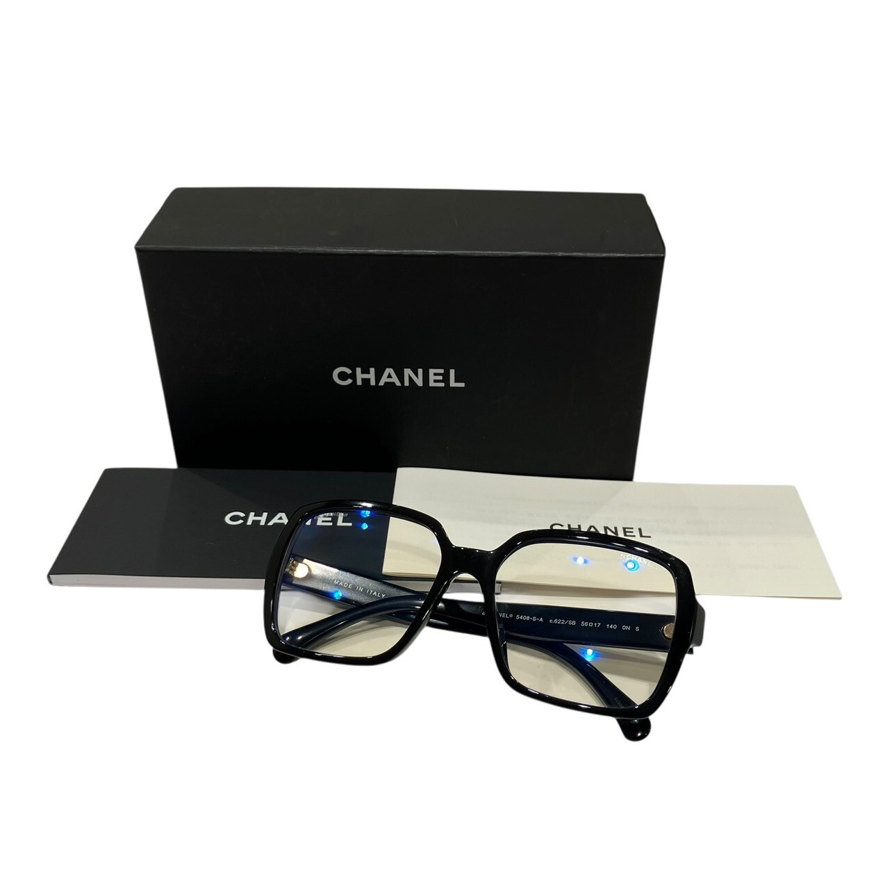 【CHANEL】メガネ　度なし CHANELロゴ 度なしメガネ 5408-S-A 56□17 ブルーライトカットレンズを