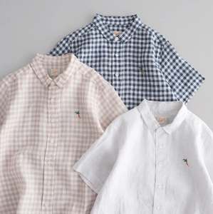 NATURAL LAUNDRY 60フレンチリネン ボーイズ刺繍シャツ