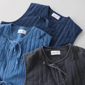 Clip.tab インディゴシャンブレー 中綿キルトベスト