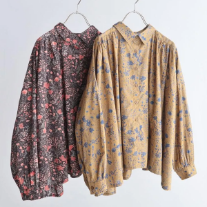 SOIL 60s CAMBRIC FLOWER PRINT GATHERED SHIRT