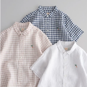 NATURAL LAUNDRY 60フレンチリネン ボーイズ刺繍シャツ