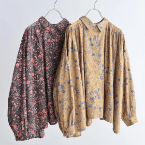 SOIL 60s CAMBRIC FLOWER PRINT GATHERED SHIRT