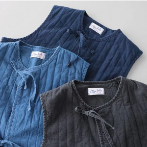 Clip.tab インディゴシャンブレー 中綿キルトベスト