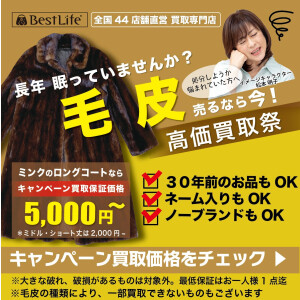 長年眠っていませんか？ 毛皮売るなら今！高価買取祭り