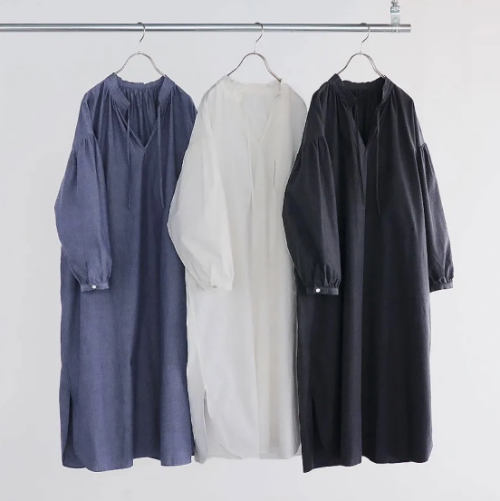 ORCHID ウォッシュコットン ストリングギャザースモックワンピース