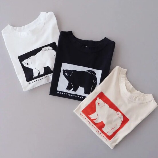 grin オーガニックエーゲ海天竺 シロクマ親子プリントTシャツ