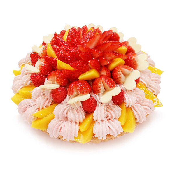 カフェコムサ　ホワイトデー限定ケーキ～いちごとマンゴーのリボンケーキ