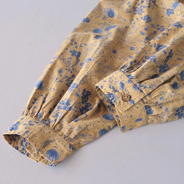 SOIL 60s CAMBRIC FLOWER PRINT GATHERED SHIRT