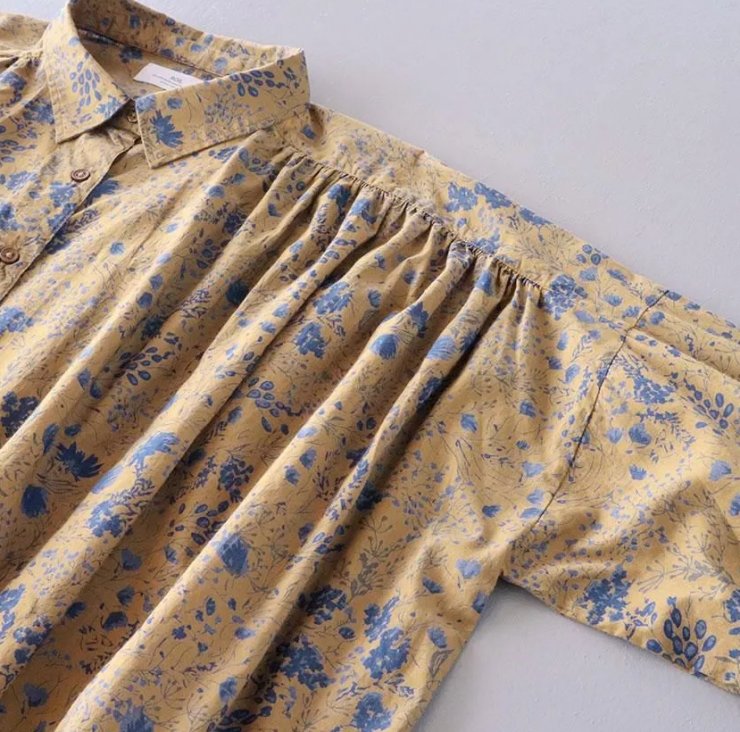 SOIL 60s CAMBRIC FLOWER PRINT GATHERED SHIRT