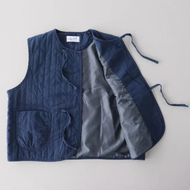 Clip.tab インディゴシャンブレー 中綿キルトベスト