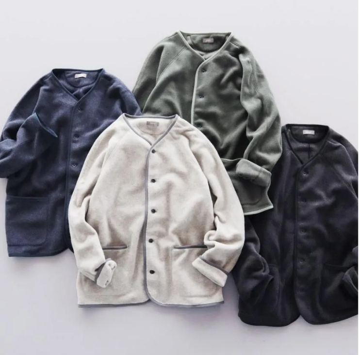 ORCHID フリースパイルノーカラーラグランカーディガンジャケット