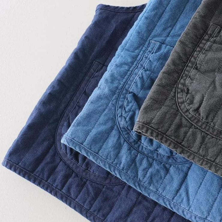 Clip.tab インディゴシャンブレー 中綿キルトベスト