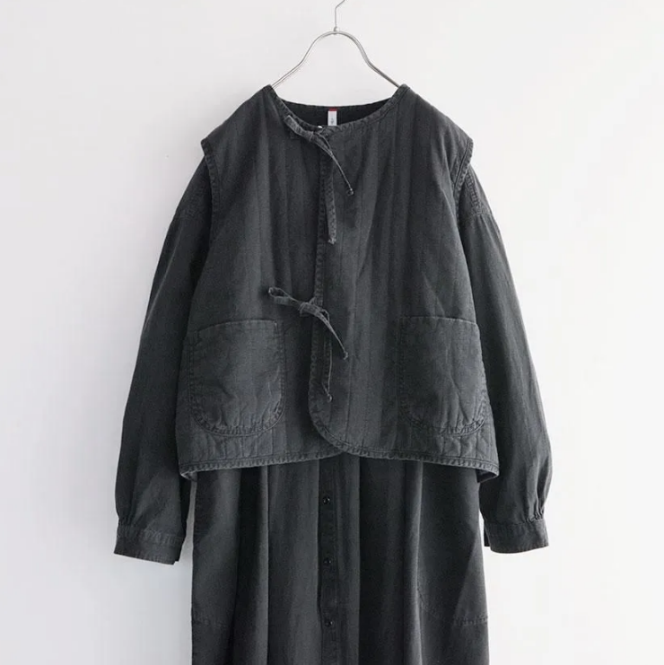 Clip.tab インディゴシャンブレー 中綿キルトベスト