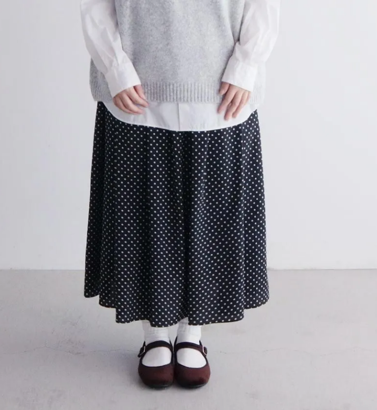 Veins イージーシフォンスカート／ドッドプリント