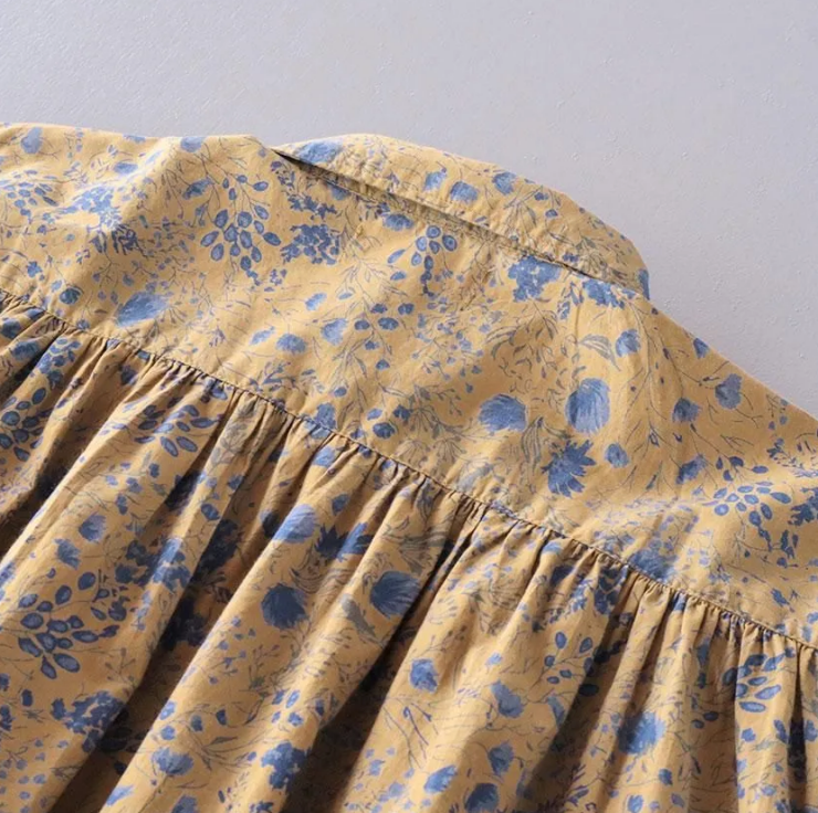 SOIL 60s CAMBRIC FLOWER PRINT GATHERED SHIRT