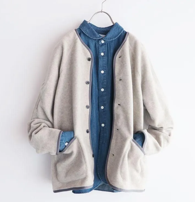 ORCHID フリースパイルノーカラーラグランカーディガンジャケット